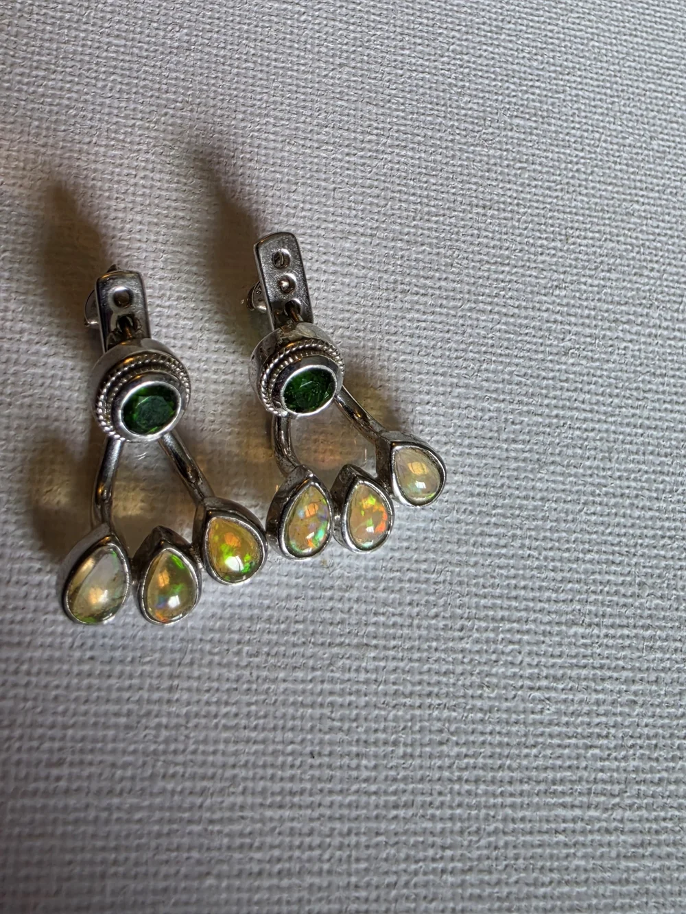Sterling Silver Chrome Diopsideand Opal Teardrop Dangle Earrings